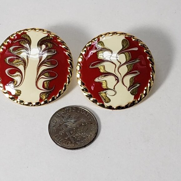 Women's Stunning Gold tone Multi-color Round Stud Earrings - Eye-Catching, RED - Picture 5 of 7